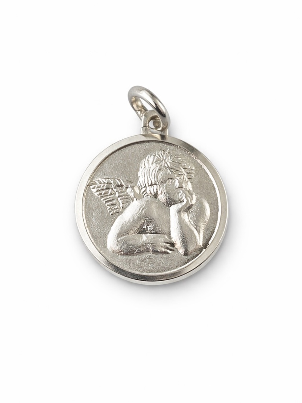925 Sterling Silver Cherub Angel Round Charm Pendant Religious